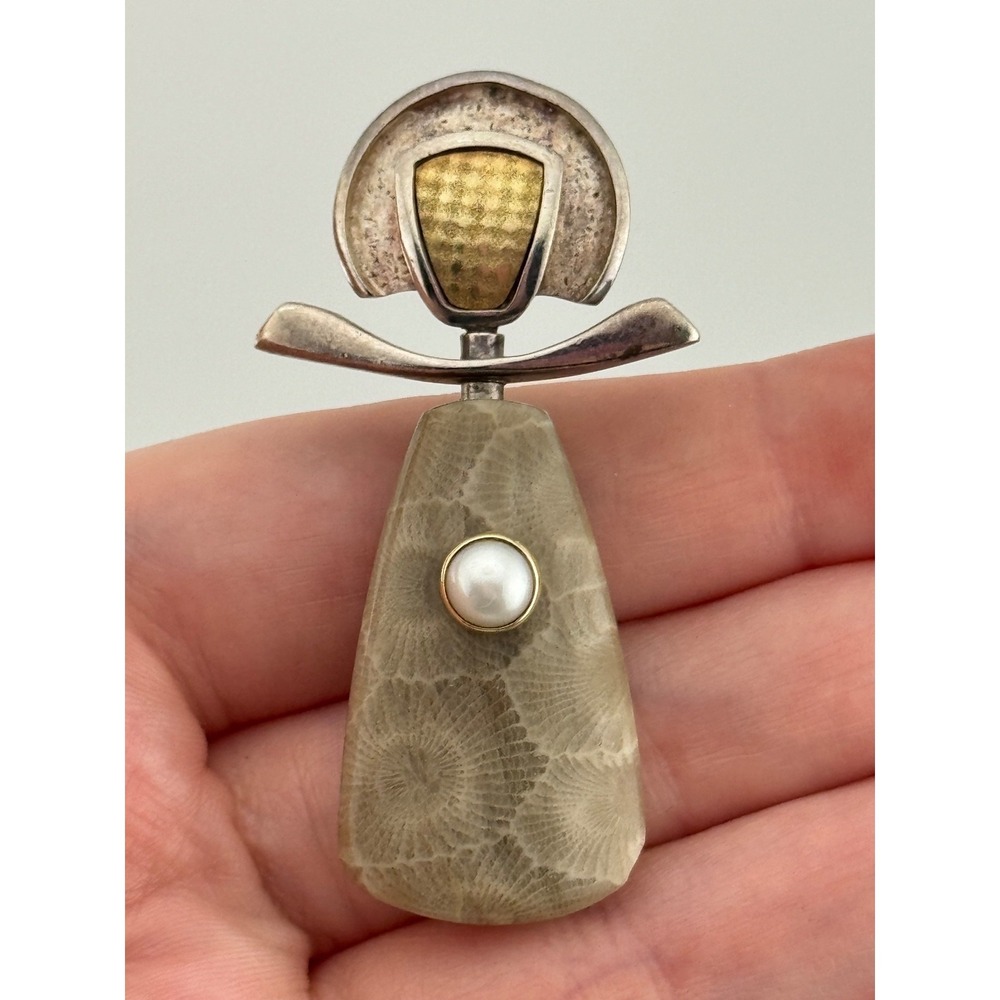 James and Greta Cannon Signed Modernist Sterling‎ Silver Petoskey Pendant READ